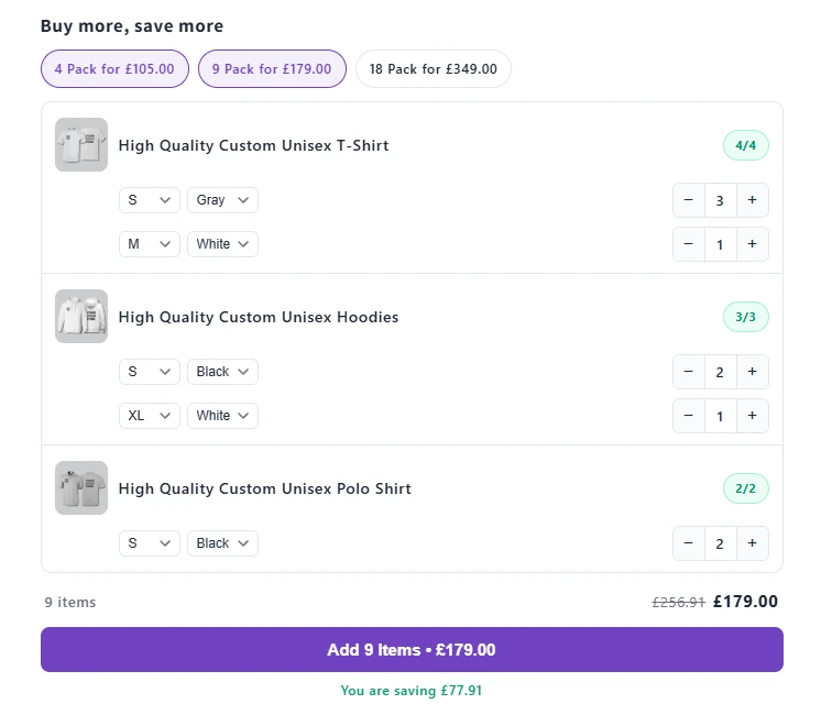 Discount Print Online PDP — 9 Pack with mixed variants